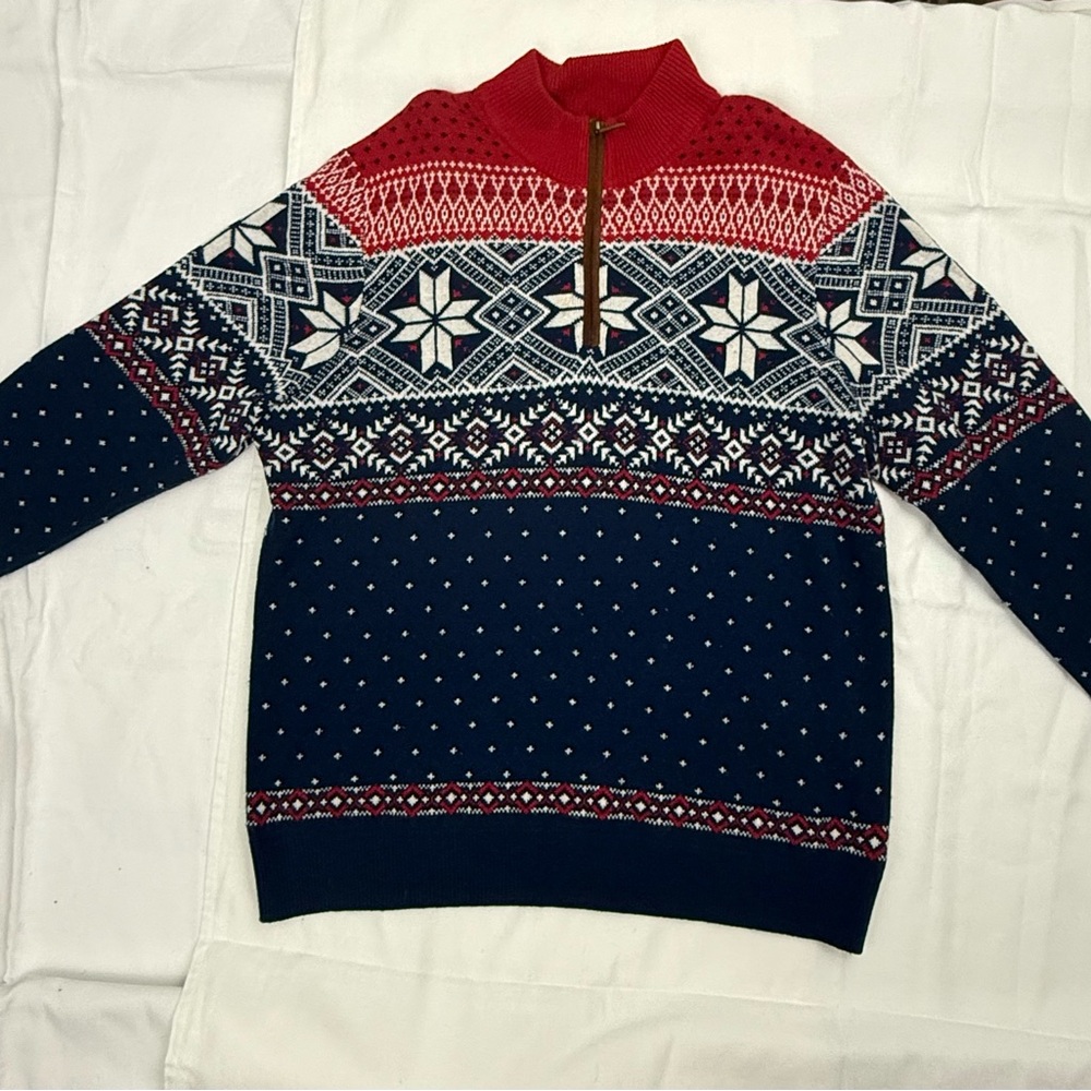 Vineyard Vines Red and Navy Patterned Men's Sweater